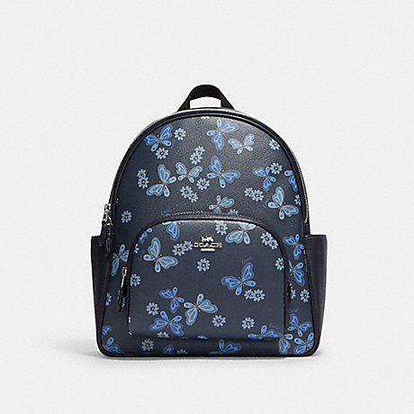 COACH CH553 Court Backpack With Lovely Butterfly Print Silver/Midnight-Navy-Multi