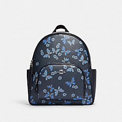 Court Backpack With Lovely Butterfly Print - CH553 - Silver/Midnight Navy Multi