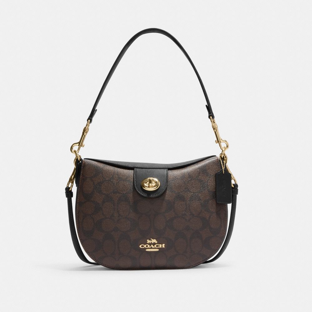 COACH CH554 Ella Hobo In Signature Canvas GOLD/BROWN BLACK