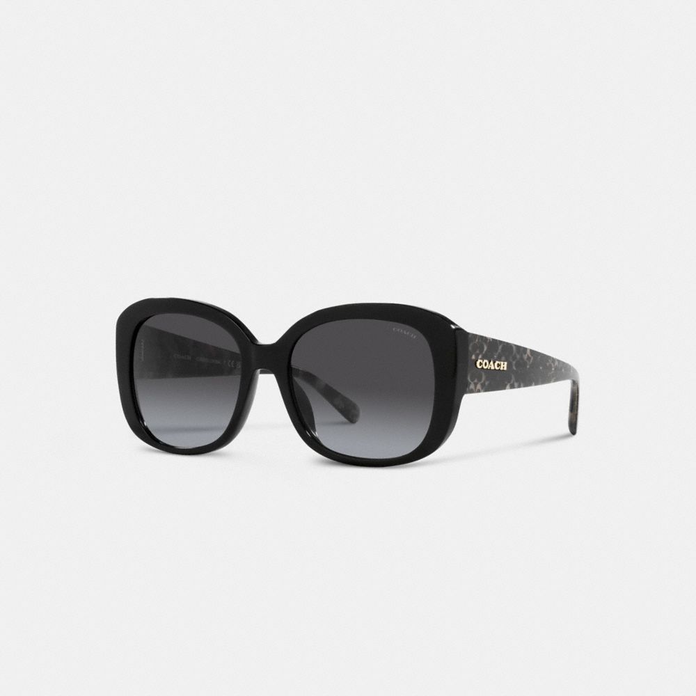 COACH CH564 Signature Oversized Square Sunglasses Black /Black Signature