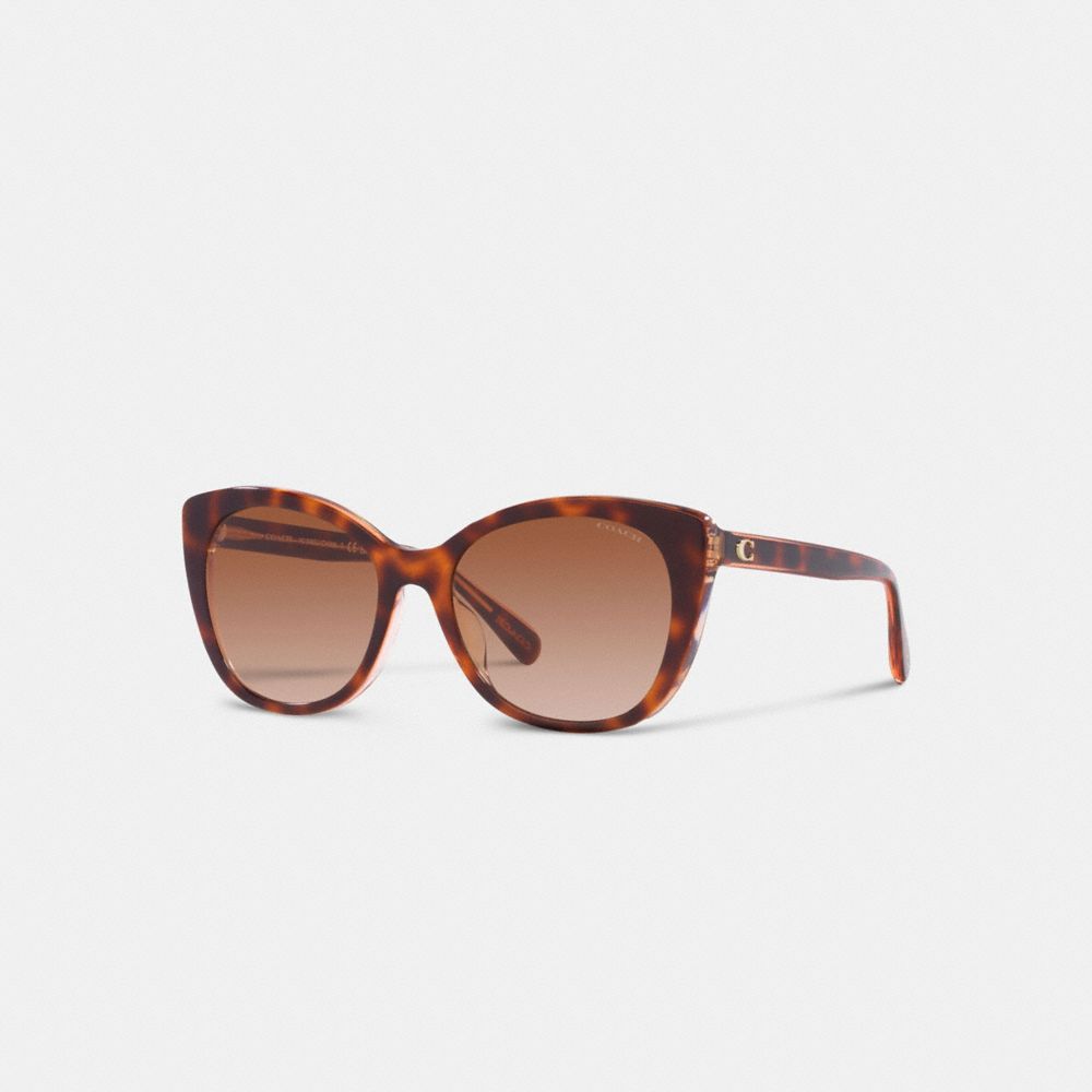 COACH CH566 Beveled Signature Oversized Cat Eye Sunglasses Tortoise/Transparent Pink