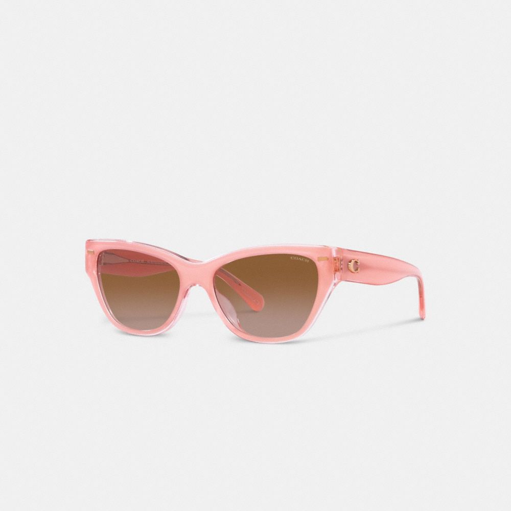 COACH CH570 Beveled Signature Square Cat Eye Sunglasses Transparent Pink