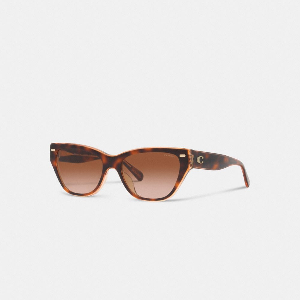 COACH CH570 Beveled Signature Square Cat Eye Sunglasses Tortoise/ Transparent Pink