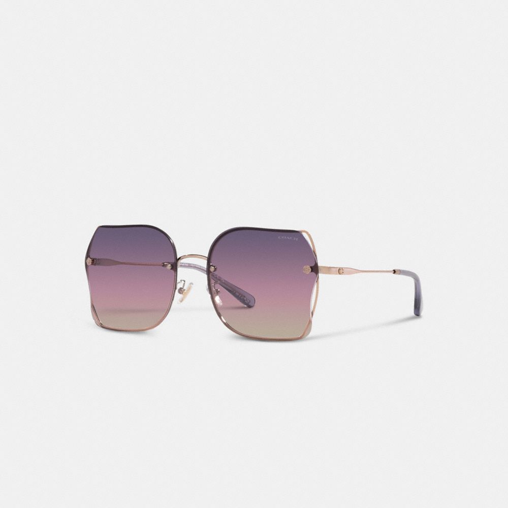 COACH CH574 Full Fit Open Wire Tea Rose Square Sunglasses Purple Pink Peach Gradient