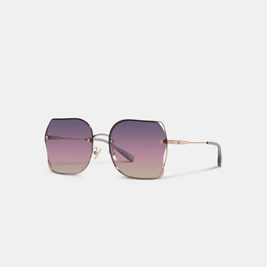 CH574 - Full Fit Open Wire Tea Rose Square Sunglasses Purple Pink Peach Gradient