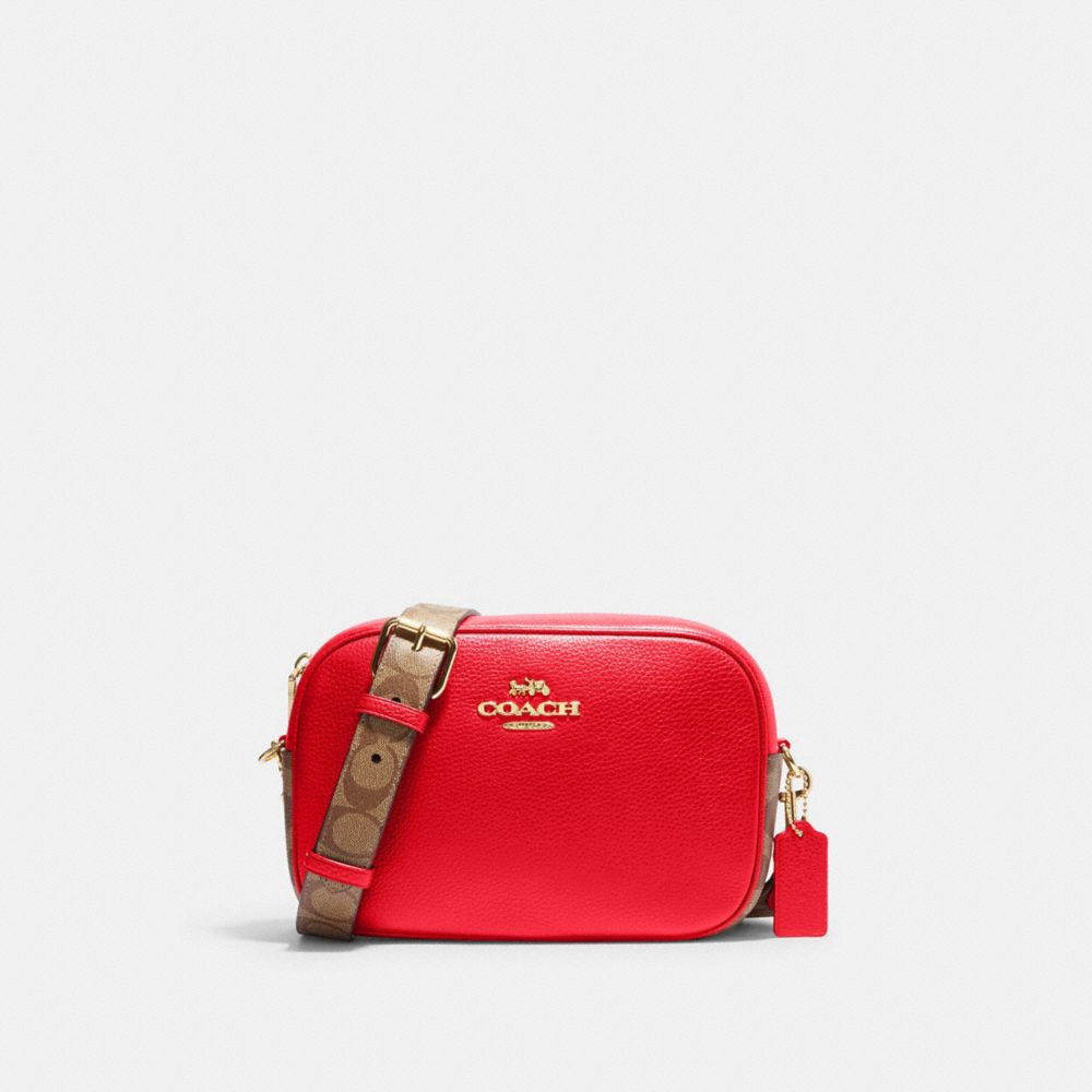 COACH CH576 Jamie Camera Bag With Signature Canvas Detail GOLD/ELECTRIC RED MULTI