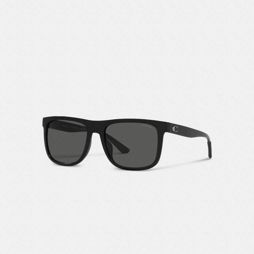 COACH CH581 Beveled Signature Flat Top Square Sunglasses Black