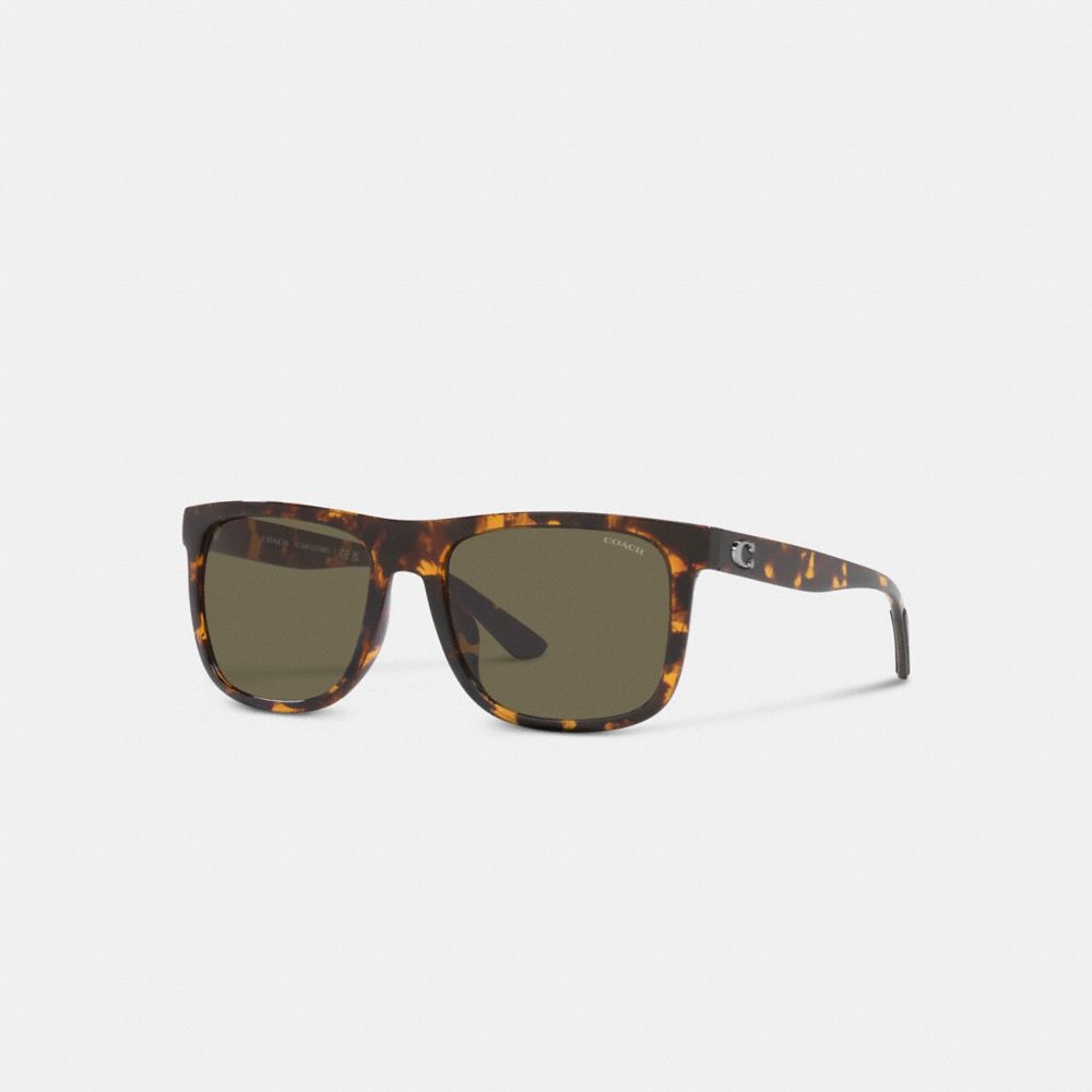 COACH CH581 Beveled Signature Flat Top Square Sunglasses Dark Tortoise