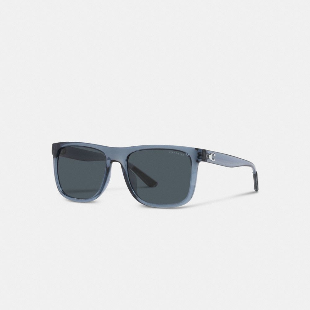 COACH CH581 Beveled Signature Flat Top Square Sunglasses Transparent Navy