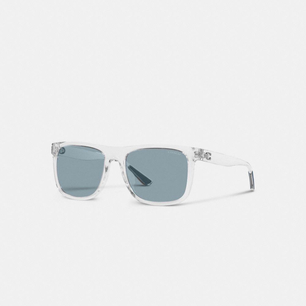COACH CH581 Beveled Signature Flat Top Square Sunglasses Clear/ Blue