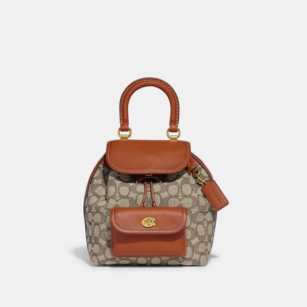 Riya Backpack 21 In Signature Textile Jacquard - CH591 - Brass/Cocoa Burnished Amb