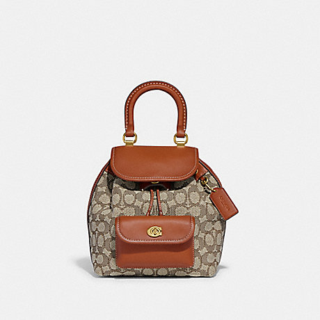 COACH CH591 Riya Backpack 21 In Signature Textile Jacquard Brass/Cocoa Burnished Amb
