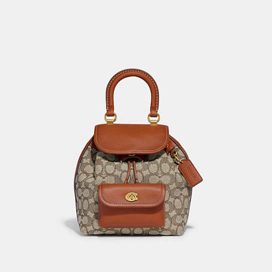 CH591 - Riya Backpack 21 In Signature Textile Jacquard Brass/Cocoa Burnished Amb