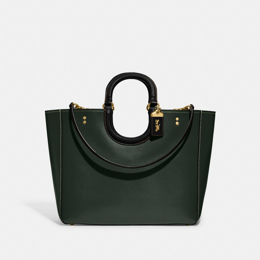 COACH CH592 Rae Tote Bag In Colorblock Brass/Amazon Green Multi