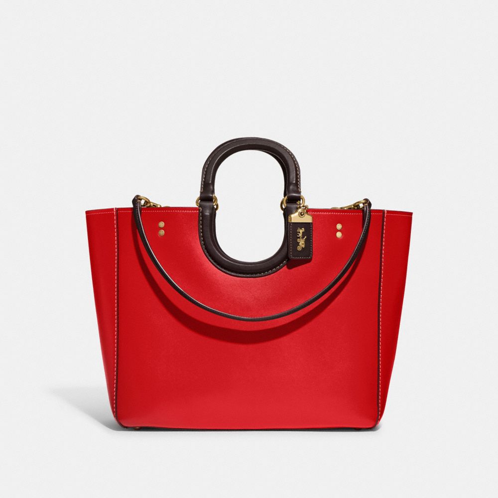 COACH CH592 Rae Tote In Colorblock Brass/Sport Red Multi