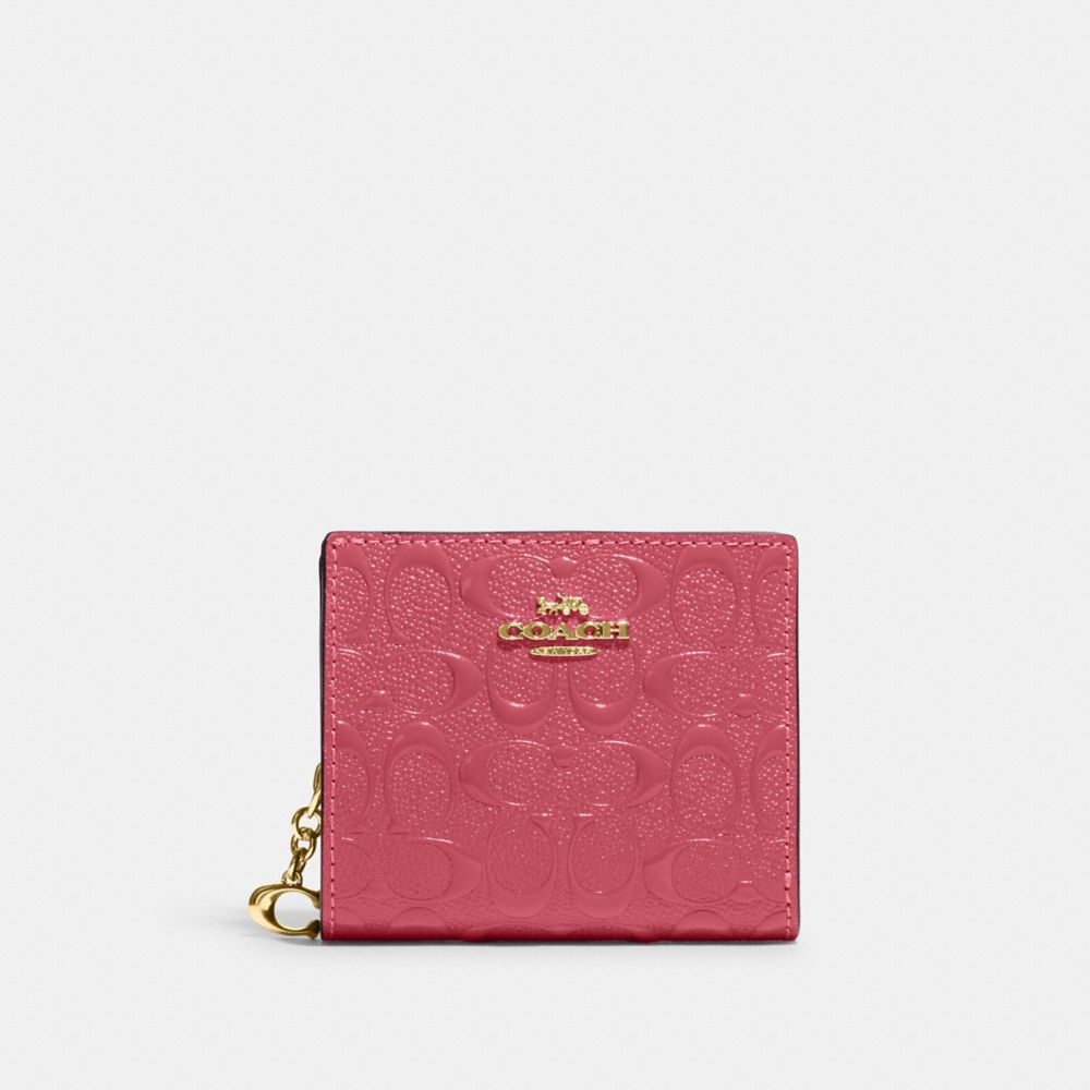 COACH CH594 Snap Wallet In Signature Leather GOLD/STRAWBERRY HAZE