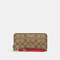 Long Zip Around Wallet In Signature Canvas With Strawberry - CH595 - Im/Khaki/Electric Red