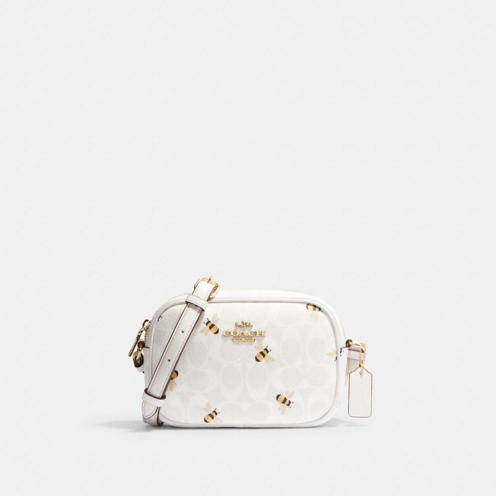 Mini Jamie Camera Bag In Signature Canvas With Bee Print - CH597 - Gold/Chalk/Glacier White Multi