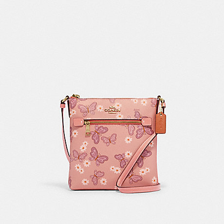 COACH CH607 Mini Rowan File Bag With Lovely Butterfly Print Gold/Shell-Pink-Multi