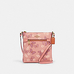 COACH CH607 Mini Rowan File Bag With Lovely Butterfly Print GOLD/SHELL PINK MULTI