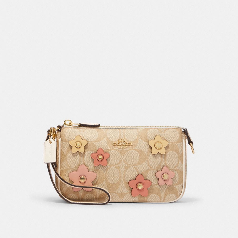 COACH CH619 Nolita 19 In Signature Canvas With Floral Applique GOLD/LIGHT KHAKI MULTI