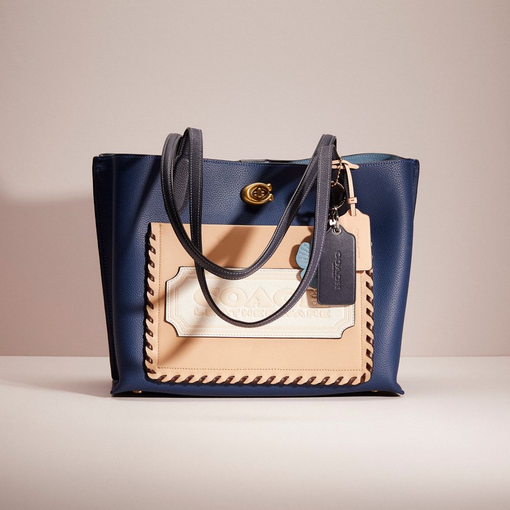 CH678 - Upcrafted Willow Tote In Colorblock With Signature Canvas Interior Brass/Deep Blue Multi