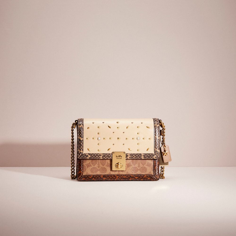 CH697 - Upcrafted Hutton Shoulder Bag In Signature Canvas With Snakeskin Detail Brass/Tan Ivory