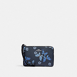 COACH CH716 Corner Zip Wristlet With Lovely Butterfly Print SILVER/MIDNIGHT NAVY MULTI