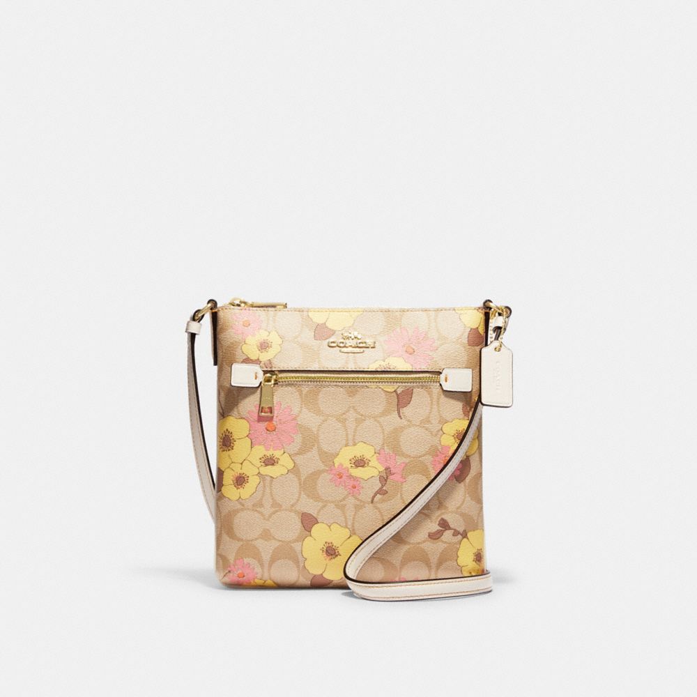 COACH CH717 Mini Rowan File Bag In Signature Canvas With Floral Cluster Print Gold/Light Khaki Multi