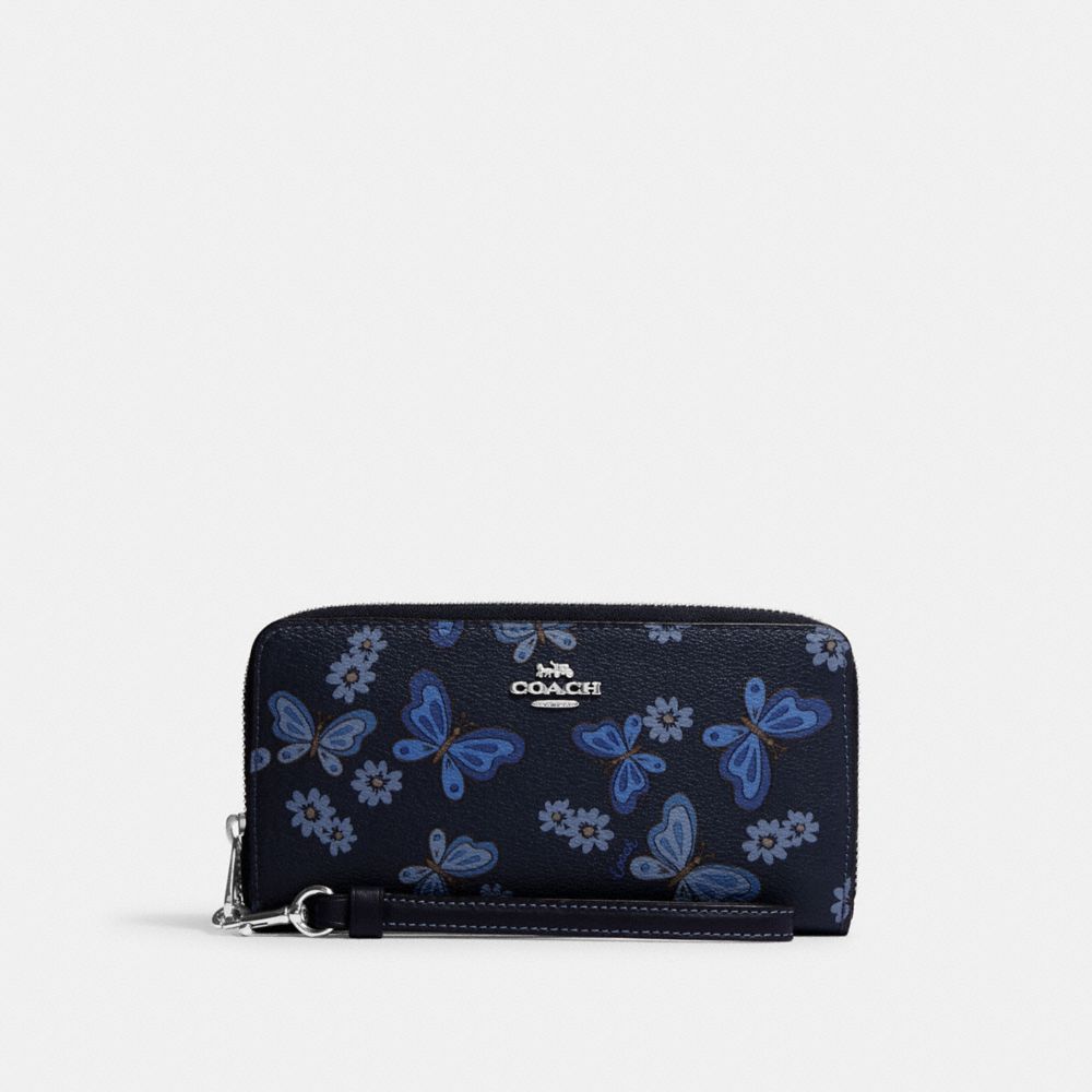 Long Zip Around Wallet With Lovely Butterfly Print - CH718 - Silver/Midnight Navy Multi