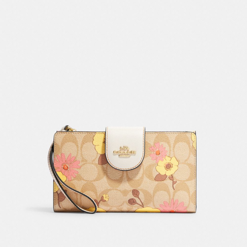 COACH CH720 Tech Wallet In Signature Canvas With Floral Cluster Print Gold/Light Khaki Multi