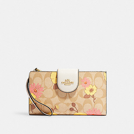 COACH CH720 Tech Wallet In Signature Canvas With Floral Cluster Print Gold/Light-Khaki-Multi