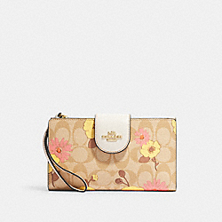Tech Wallet In Signature Canvas With Floral Cluster Print - CH720 - Gold/Light Khaki Multi