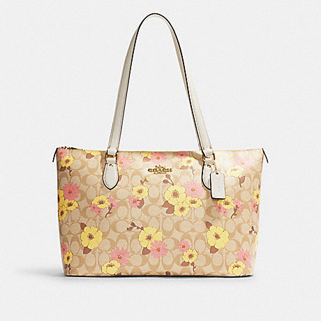 COACH CH727 Gallery Tote In Signature Canvas With Floral Cluster Print Gold/Light-Khaki-Multi