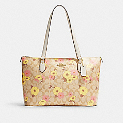 Gallery Tote In Signature Canvas With Floral Cluster Print - CH727 - Gold/Light Khaki Multi