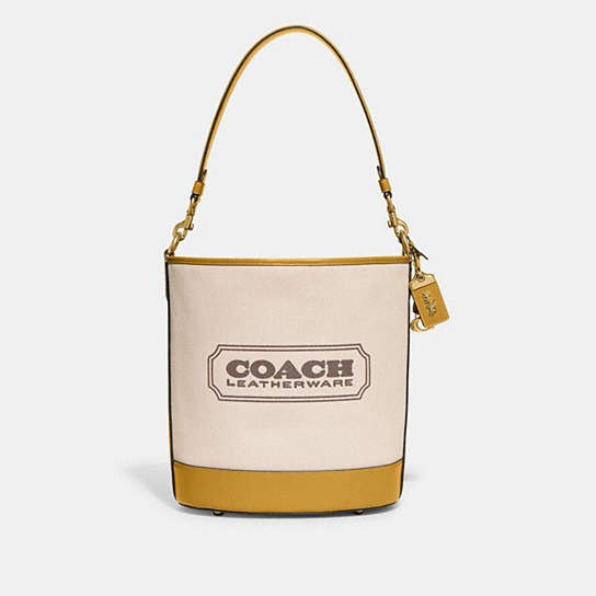 CH739 - Dakota Bucket Bag Brass/Natural Canvas/Yellow Gold