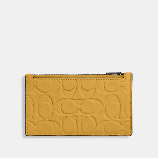 CH744 - Zip Card Case In Signature Leather Yellow Gold