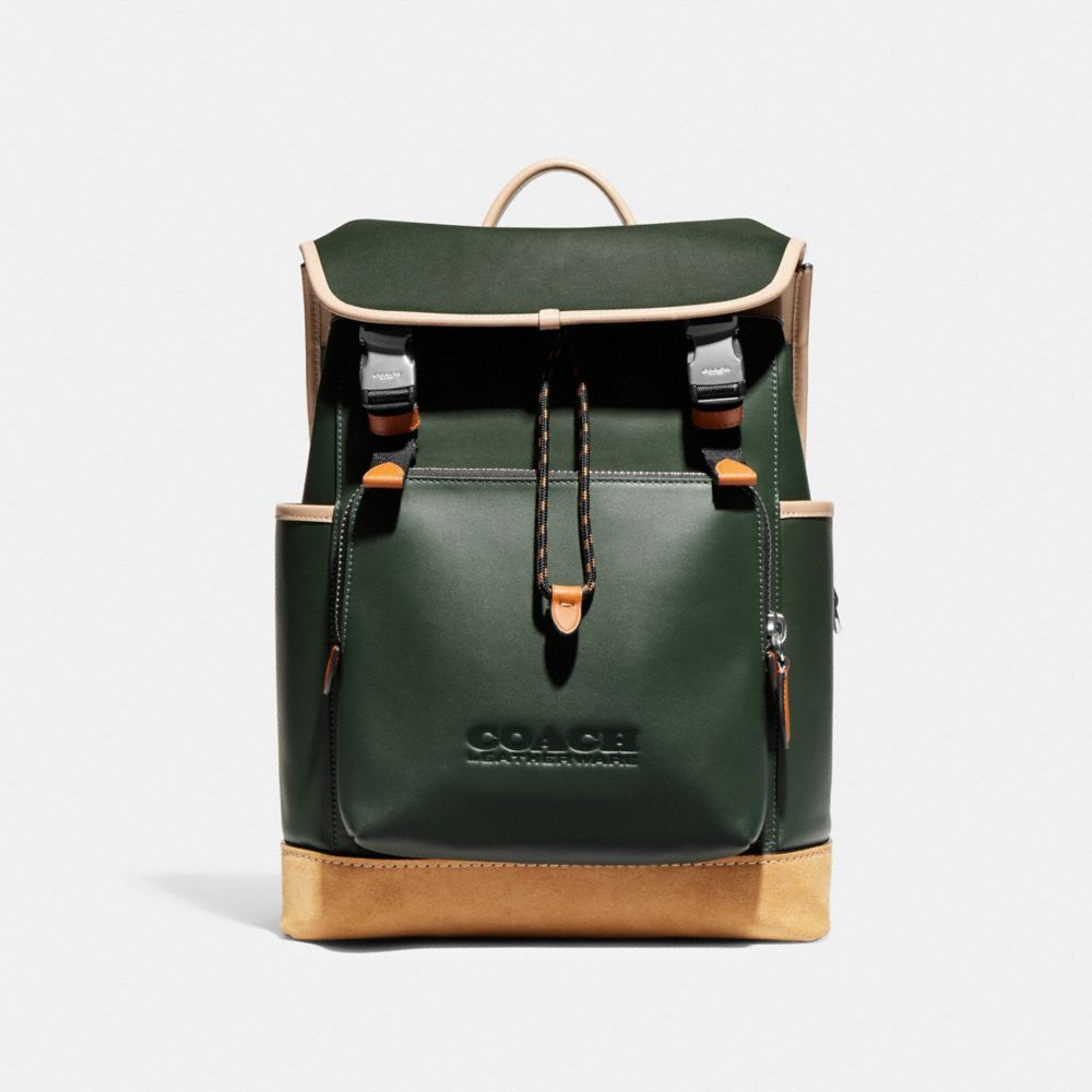COACH CH761 League Flap Backpack In Colorblock Amazon Green Multi
