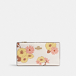 Slim Zip Wallet With Floral Cluster Print - CH777 - Gold/Chalk Multi