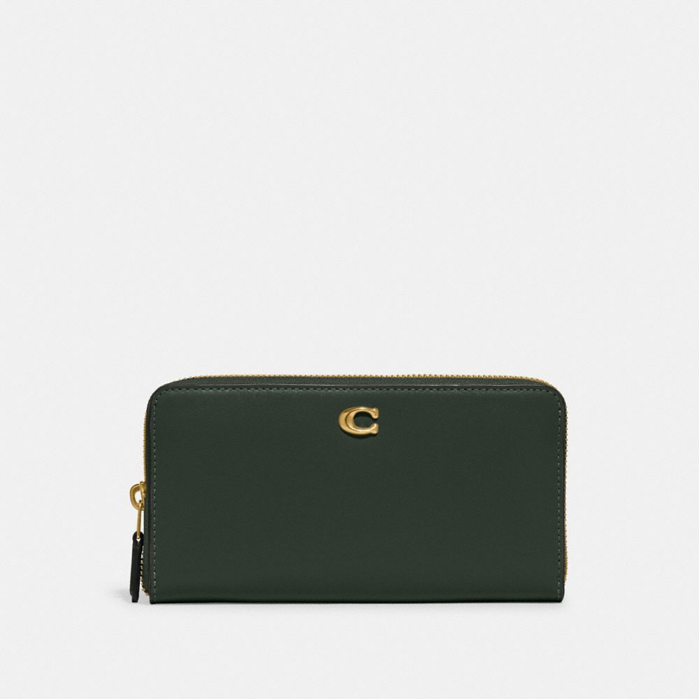 COACH CH801 Accordion Zip Wallet BRASS/AMAZON GREEN