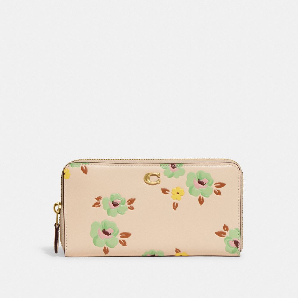 Accordion Zip Wallet With Floral Print - CH811 - Brass/Ivory Multi