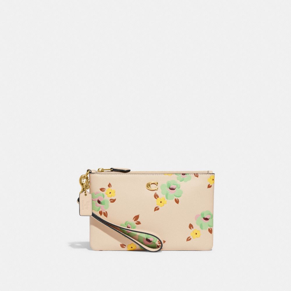 Small Wristlet With Floral Print - CH812 - Brass/Ivory Multi