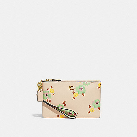 COACH CH812 Small Wristlet With Floral Print Brass/Ivory-Multi