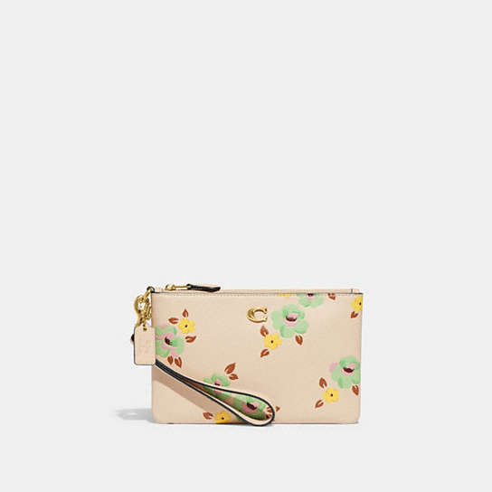 CH812 - Small Wristlet With Floral Print Brass/Ivory Multi