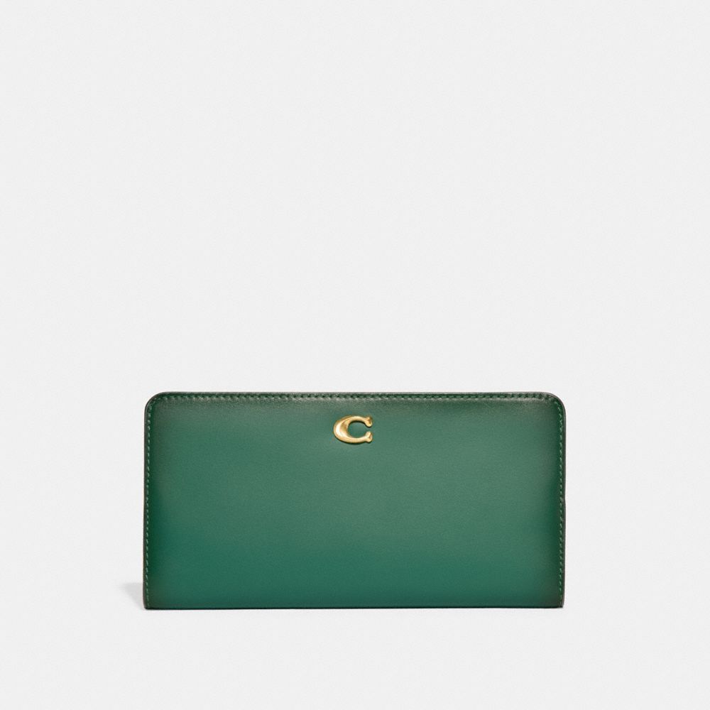 COACH CH823 Skinny Wallet BRASS/BRIGHT GREEN