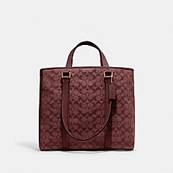 COACH CH827 Hudson Double Handle Tote In Signature Chambray BRASS/WINE