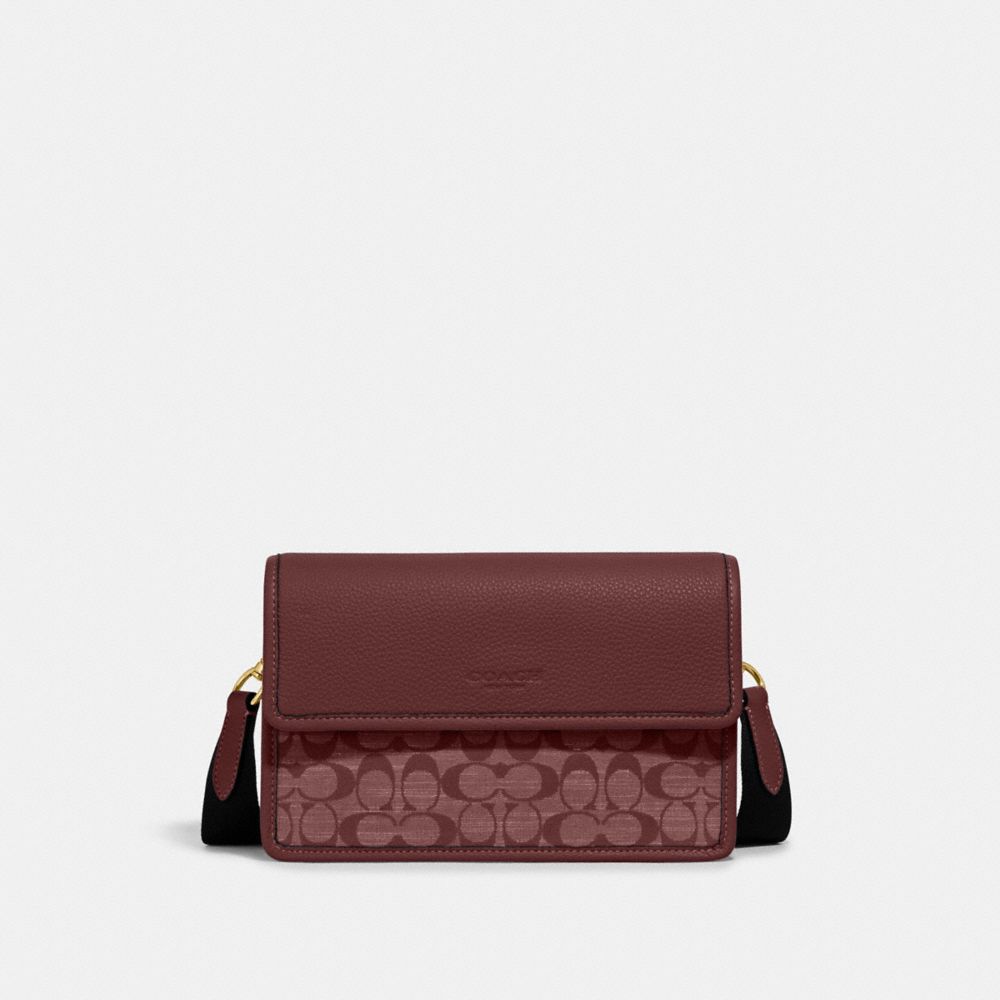 COACH CH828 Turner Flap Crossbody In Signature Chambray BRASS/WINE