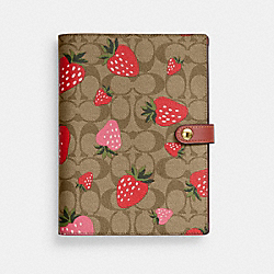 COACH CH836 Notebook In Signature Canvas With Wild Strawberry Print GOLD/KHAKI MULTI