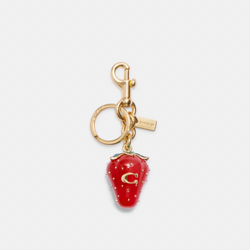 COACH CH838 Strawberry Bag Charm GOLD/ELECTRIC RED MULTI