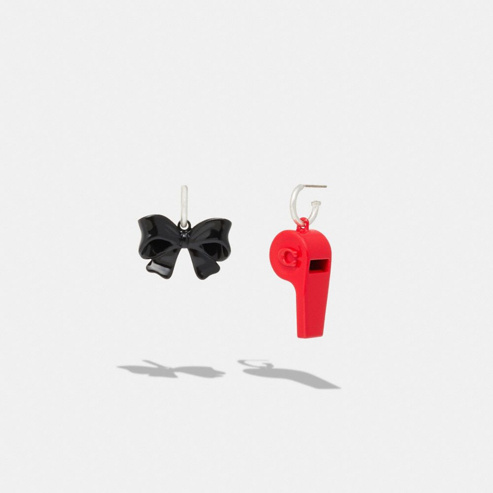 CH849 - Bow Whistle Mismatch Earrings Black/Red